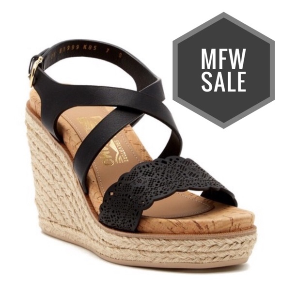 Salvatore Ferragamo Shoes - SALVATORE FERRAGAMO Gioela Nero Wedge Sandals